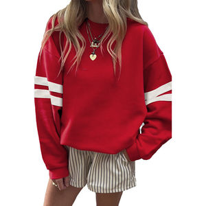 เสื้อสเวตเชิ้ตโอเวอร์ไซส์ แขนลายทาง คอวี ทรงหลวม สไตล์ลำลอง สำหรับผู้หญิง วัยรุ่น สาวๆ รุ่น OEM 2026 Fall Drop Shoulder - Product Image 5