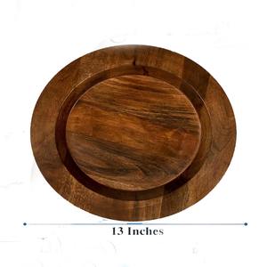 Bandeja redonda de madera de mango multiusos, paquete de 2, platos de madera para servir comida, desayuno, almuerzo, cena, plato para servir. - Product Image 5