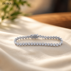 Pulseras Unisex con Diamantes Redondos de Corte Brillante y Moissanita en Bisel, Clásicas de Plata 925, Regalo de Boda para Pulsera de Tenis - Product Image 1