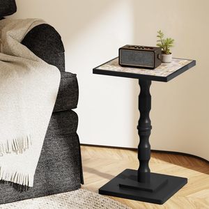 Side <b>Table</b>, Square End <b>Table</b>, 1Black <b>Wooden</b> Mosaic Accent Nightstand for Living Room, Bedroom,Office, Corners and <b>Small</b> Space - Product Image 1