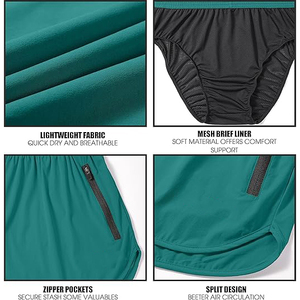 Men's Teal Split <b>Running</b> <b>Shorts</b> Breathable Athlete Training Workout <b>Shorts</b> <b>with</b> Zipper <b>Phone</b> <b>Pocket</b> - Product Image 2