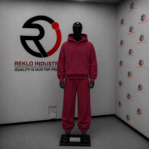 Maroon Oversized <b>Hoodie</b> Tracksuit Set <b>Men</b> Custom <b>Plain</b> Pullover Hooded Sweatshirt Loose Fit Jogger Pants Streetwear Wholesale - Product Image 3