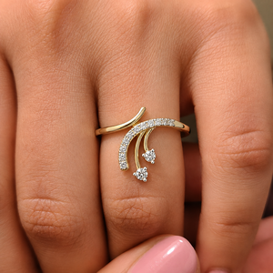 Bagues de fiançailles élégantes en or massif 14K avec diamants de laboratoire DEF VVS à double courbe et coupe ronde, vente en gros OEM - Product Image 2