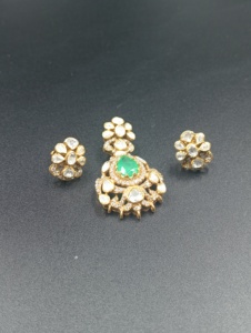 Amaira Jewels Gold Plated <b>Emerald</b> Cut Statement <b>Pendant</b> Necklace Matching Earrings Set Women's Wedding Ethnic Style Engagement - Product Image 4