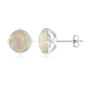 Natural Round <b>Opal</b> Stud <b>Earrings</b> 14kt Solid Gold Solitaire Four Prong Fine Jewelry for Women OEM ODM Wholesale - Product Image 1