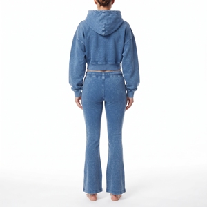 Conjunto de sudadera con capucha y pantalón jogger de forro polar azul para mujer, con bolsillo lateral, hombros caídos, manga larga y cordón ajustable. - Product Image 4