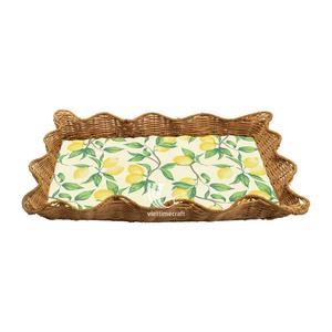 Top Deal Sale Scalloped Rattan Lacquer Serving Tray, Customized Color, Design Lacquer Tray, Wood Serving Tray, Tropical Design - Product Image 1