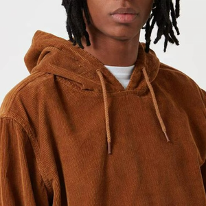 Sweat à capuche en velours côtelé à carreaux pour homme, style streetwear, avec poche kangourou et impression numérique, collection printemps, marron - Product Image 4