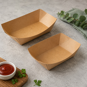 Bols et assiettes jetables écologiques biodégradables en papier kraft de forme rectangulaire, qualité commerciale, option de logo personnalisé - Product Image 4
