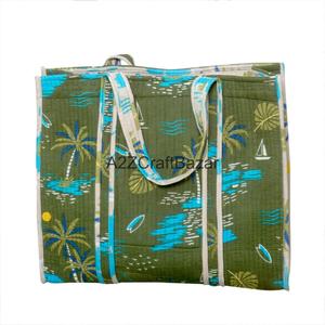 Indian Hand Block Quilted Striped 100% Cotton Large Tote <b>Bag</b> with Long Handle Eco-Friendly & Durable for Party & Daily Use - Product Image 6