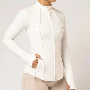 Women Plain Slim Fit Tight Long Sleeve Gym Tops Fitness Sports Jacket Yoga Zipper Mock Neck Workout Jacket