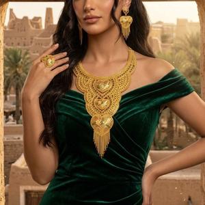 Wholesale Brass 14K 18K 24K Micron Gold Plated Flower Dubai Style Heavy Bridal <b>Long</b> <b>Necklaces</b> Traditional Design Fashion Jewelry - Product Image 2