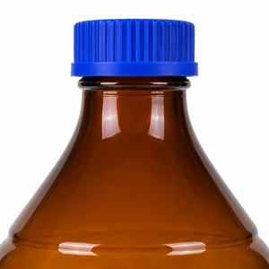 Botella de Laboratorio de Vidrio Ámbar de 3000 mL, Rectangular Graduada, con Tapa de Rosca Azul - Product Image 3