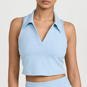 Top de punto sin mangas con cuello en V y logo personalizado, estilo casual para mujer, modelo 2026 - Product Image 3