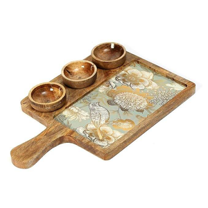 Wholesale Eco-Friendly Natural Wooden Square Classic Serving Platter with <b>Mini</b> Bowl Set Personalized for Dessert & Dry Fruits - Product Image 1