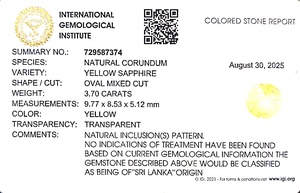 Zafiro amarillo ovalado natural de 3.70 quilates de Sri Lanka, piedras preciosas sueltas para la fabricación de joyas y anillos YSON-09 - Product Image 6