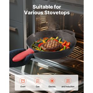 Set di 4 Padelle in Ghisa ChefFT Pretrattate con Manici in Silicone Resistenti al Calore Misure 6 8 10 12 Pollici - Product Image 6