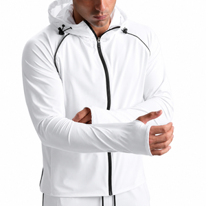 Custom Men's <b>White</b> Hooded Tracksuit Full Zip Casual <b>Jogger</b> Set With Side Pockets Breathable Polyester Spring Wear - Product Image 3