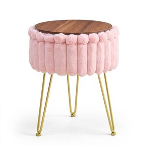 Faux Fur Vanity <b>Stool</b> with Metal Legs & Anti-Slip Feet Storage Ottoman Footstool for <b>Bedroom</b> - Product Image 1