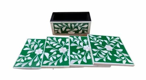 Sous-verre rectangulaire en résine et os incrusté, fait main, écologique, accessoires décoratifs pour table à manger, design moderne, 4x4 pouces - Product Image 4