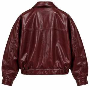 Blouson Bomber en Cuir PU pour Homme, Style Moto Biker, Col Rabattu, Fermeture Éclair, Couleur Unie, Coupe Droite, Longueur Courte, Automne - Product Image 3