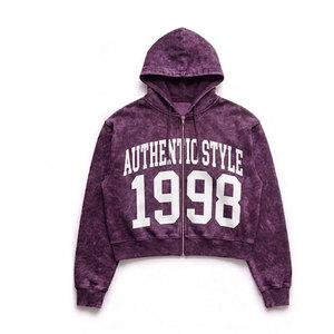 Sweat à capuche zippé pour homme, style streetwear, avec strass, délavé à l'acide, effet usé, effet soleil, coupe oversize, haute qualité - Product Image 1