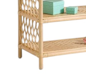 Wholesale Eco Friendly Rattan Shelving Diamond Lattice Back Style Storage Organizer Cute Nursery Bedroom <b>Book</b> Display <b>Stand</b> - Product Image 2
