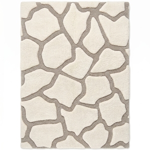 Alfombra gris marfil hecha a mano con mechones, diseño abstracto de piedra, alfombra de lana, alfombra de lujo personalizada, decoración orgánica moderna - Product Image 1