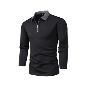 Polo de manga larga personalizado para hombre con cremallera de un cuarto, cuello en contraste, algodón transpirable, camiseta polo de golf para hombre, ropa casual al por mayor - Product Image 1