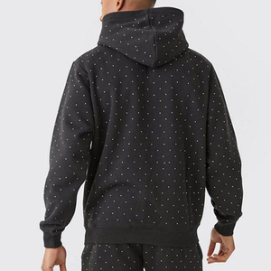 Ensemble de survêtement décontracté pour homme, noir, à capuche, entièrement zippé, motif à pois, respirant, poids moyen, streetwear, avec strass - Product Image 5