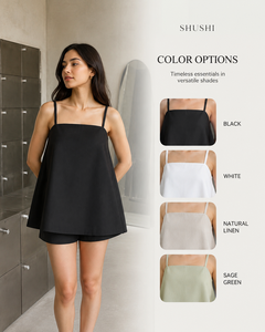 Conjunto Casual de Verano para Mujer, Negro, 100% Algodón, Holgado, con Tirantes Finos, Top sin Mangas y Pantalones Cortos - Product Image 2