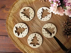 <b>Wooden</b> Christmas Ball and Tree Ornaments with <b>Laser</b>-<b>Cut</b> Elegant Patterns, Handmade Holiday Decorations Perfect for Festive - Product Image 5