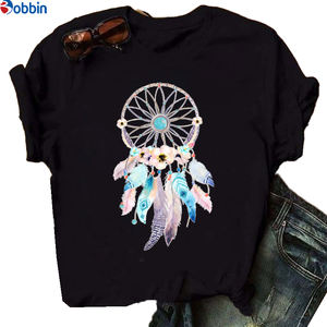 T-shirt unisexe respirant à motifs plumes imprimés, style doux et charmant, grande taille, pas cher, pour femmes - Product Image 3