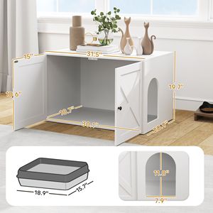 Lettiera per Gatti Bianca 80x53x51 cm con Porta Scorrevole e Accessorio Foro per Gatti - Product Image 2