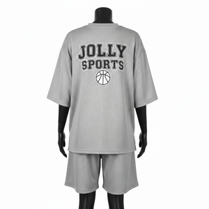 Ensemble short en jersey mesh premium pour femme, respirant, polyester doux, gris, logo personnalisé imprimé, ensembles pour femme 100% coton - Product Image 2