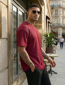 Heavy Weight 100% Cotton Oversized T-Shirt Men 220 Grams Shoulder Custom Printing Hip Hop Plus Size 100% Cotton Blank Boxy Men's - Product Image 6