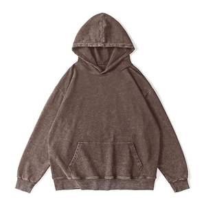 Sudadera con capucha unisex de algodón de 400 g/m² con lavado ácido, estilo vintage, hombros caídos, sin cordones, color marrón, venta al por mayor personalizada - Product Image 4