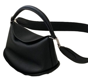 Royaa Fashion Genuine Leather <b>Small</b> Minimalist Hobo Shoulder <b>Bag</b> Single Strap Outdoor Portable Zipper Closure <b>Black</b> Letter - Product Image 2