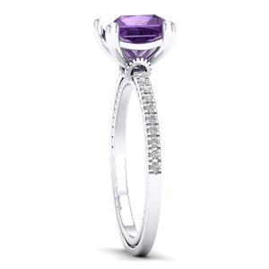 REYES Classic Design Amethyst Gemstone with Diamonds Ring in 14K Solid White Gold GRA Certified Fine Jewelry For Women - Product Image 3