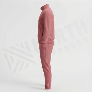 Men's Solid <b>Pink</b> <b>Tracksuit</b> Full Zip Stand Collar Casual Sportswear Breathable Cotton Jogger Set Autumn Wear - Product Image 3