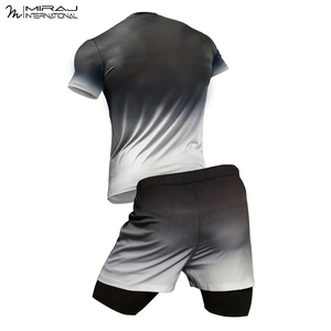 Wholesale Custom Performance Gym Wear For Men Quick-Dry Gradient Sportswear Tee and Dual-Layer <b>Shorts</b> Compression Sets - Product Image 2