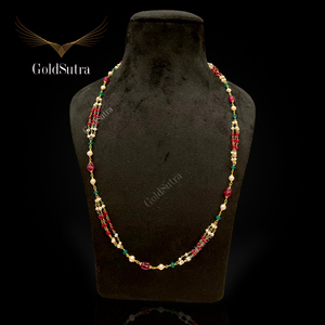 Collar Largo Mala de Perlas, Rubíes y Esmeraldas con Baño de Oro de 18K, Multicapa, para Mujer, Estilo Étnico, Regalo de Boda, Certificado por Hallmark, Ishwar - Product Image 1