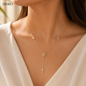Collier chaîne à billes en moissanite plaqué or jaune 18 carats avec pendentif croix, bijoux unisexes personnalisés style hip-hop - Product Image 3