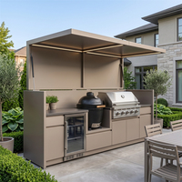 Structure de cuisine extérieure personnalisée pour barbecue, design moderne ignifuge, en acier inoxydable 304, avec abri de cuisine extérieur et accessoires d'évier