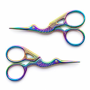 Rainbow Stork Embroidery <b>Scissors</b> Stainless Steel Fine Tip <b>Sewing</b> Needlework Craft Thread Cutting Tool - Product Image 1