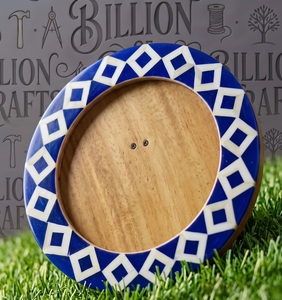 Handmade Bone Inlay Resin <b>Photo</b> <b>Frame</b> Round Blue <b>White</b> Geometric Design Wall Mount Luxury Home Decor - Product Image 1