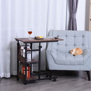 Tavolino Laterale a 3 Ripiani Regolabile a Forma di C con Ruote, Comodino Mobile, Tavolini da Caffè - Product Image 2