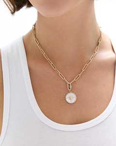<b>Opal</b> Pearl Star Lab Grown Pave Diamond Circle Charms Vintage Unique Solitaire Everyday Minimalist Pendants Custom 14k Solid Gold - Product Image 2