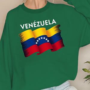 Suéteres Casuales de Punto con Estampado de la Bandera de Venezuela para Mujer, 100% Poliéster, Cuello Redondo - Product Image 2