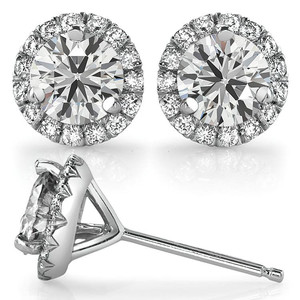 Customized 18k SOLID Gold <b>Stud</b> Diamond Premium Round Lab Grown Diamond & Diamond Halo Martini <b>Stud</b> <b>Earring</b> Jewellery For Women - Product Image 2